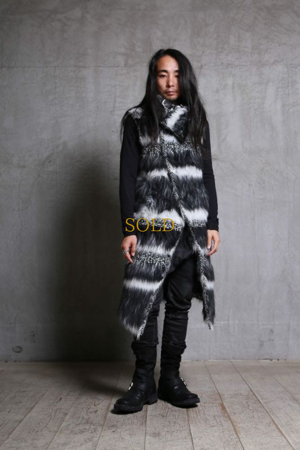 画像3: incarnation / インカネーション / 31775-2200 WOOL 4% PL 25%  PC 25% WIDE NECK LONG VEST LINED  (3)