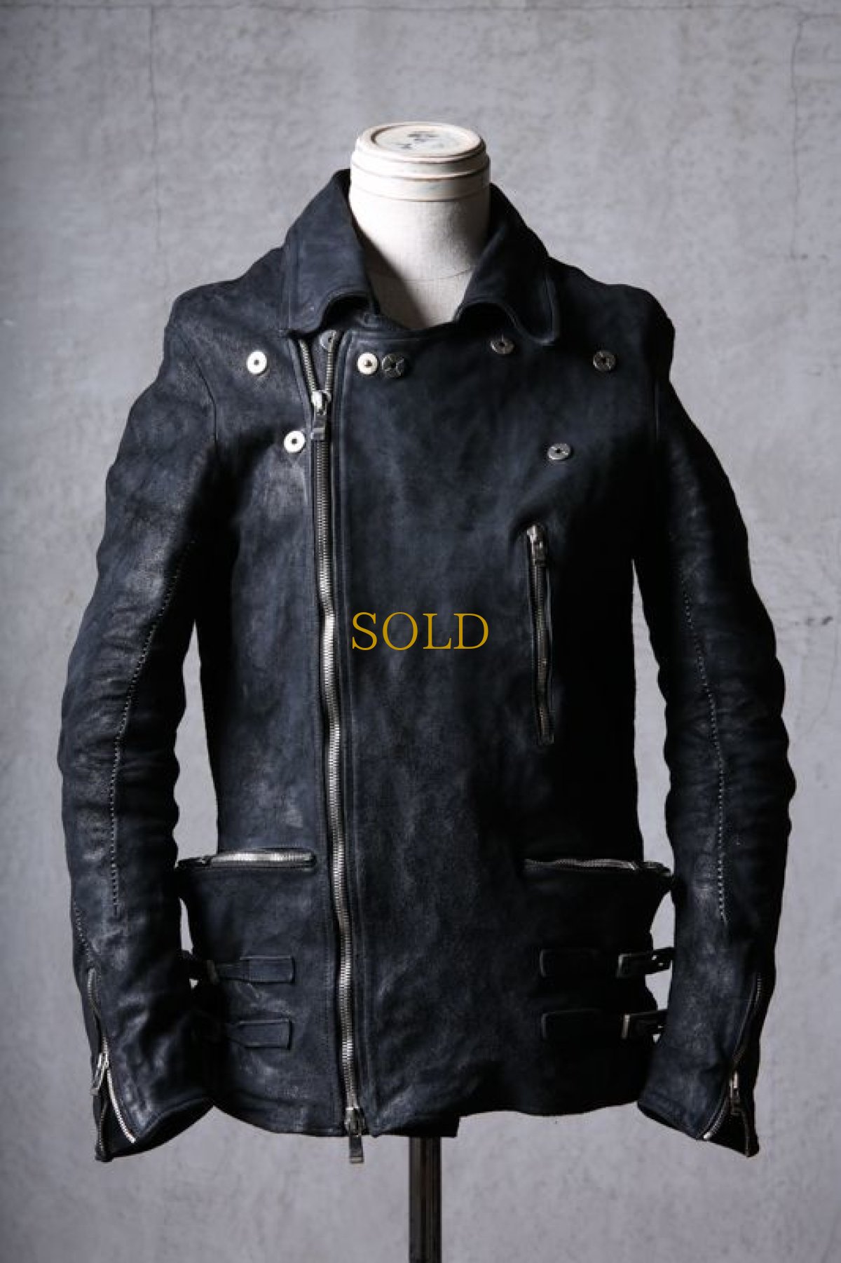 画像1: incarnation / インカネーション / 12111-41077 / BACK SKIN HORSE LEATHER DOUBLE BREAST MOTO W/POCKET LINED (1)